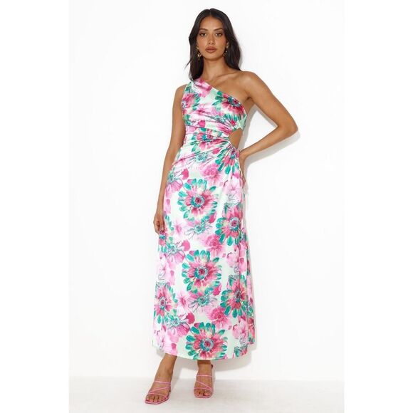 Hello Molly Ticket To Success Floral Satin One Shoulder Maxi Dress XL - Picture 1 of 12